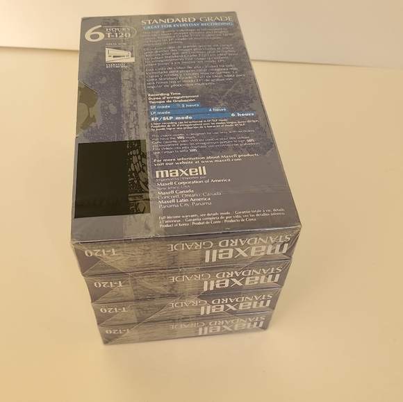 Maxell Standard Grade 6 hour T-120 Sealed Blank VHS Tapes 4 pack - Picture 4 of 5